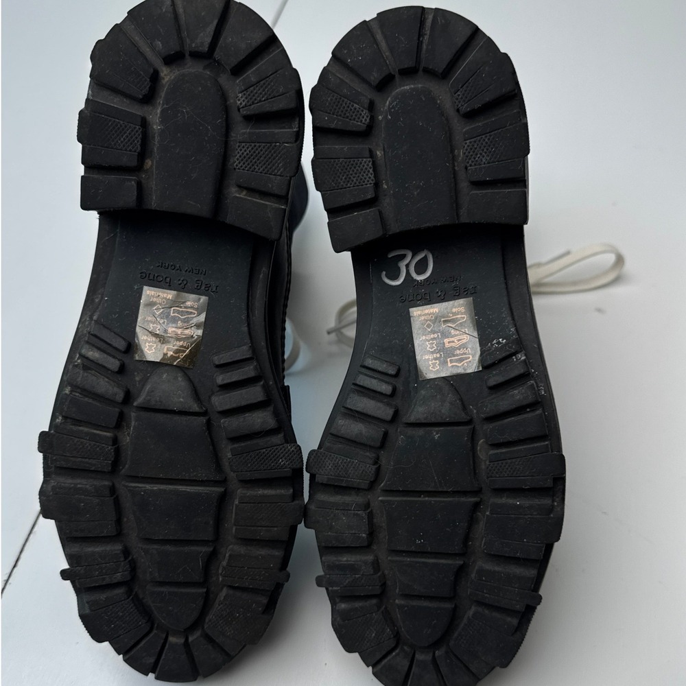 Rag & Bone Shiloh Black Leather Textile Combat Boots White Laces Lug‎ Sole - Picture 11 of 14